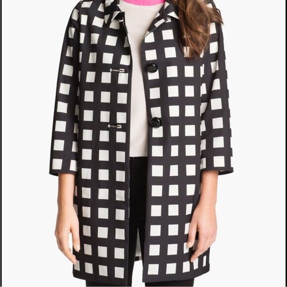 Kate Spade Black & White Franny Rain Coat Women's Size Medium Checkered Jacket - Picture 5 of 10